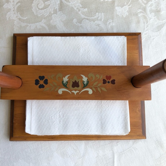 Vintage Folk Art Painted Wooden Napkin Holder - Picture 5 of 7